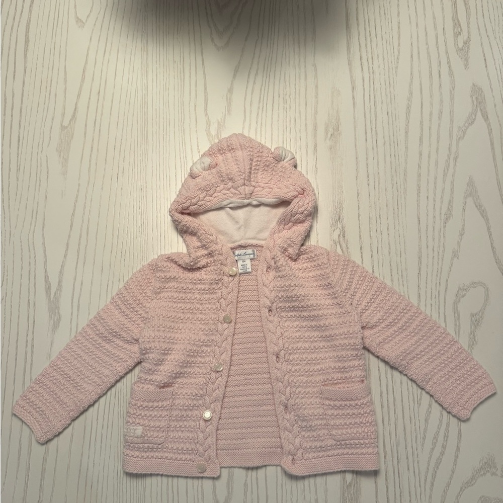 Ralph Lauren Toddler Pink Hooded Knit Cardigan